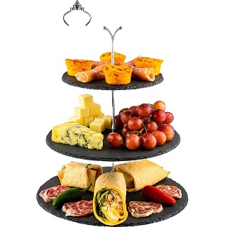 3 IN 1 CAKE STAND AFTERNOON TEA NATURAL SLATE WEDDING PLATES PARTY TABLEWARE